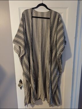 Striped Open-Front Kimono Cover-Up - Black & White